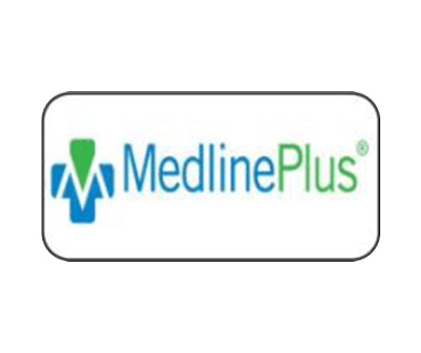 MedlinePlus logo featuring a blue cross with a green triangle and the words MedlinePlus in blue and green text on a white background.