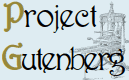 Project Gutenberg logo with stylized text in brown and black, and a faint line drawing of a historical printing press in the background.
